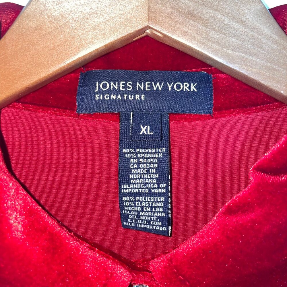 Jones New York Red Velvet Jeweled Rhinestones Buttons Shirt XL Holiday - Picture 3 of 15